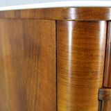 1940s night stand in walnut finish with glass top, Czechoslovakia