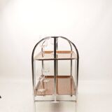 Chrome-plated metal and plywood serving trolley, 1970
