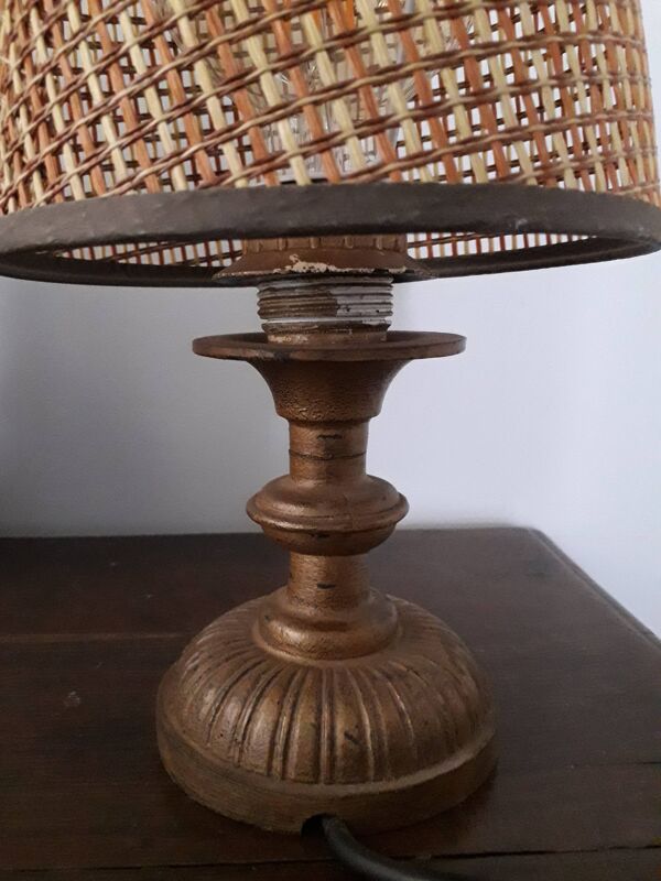 Lampe métallique vintage avec son abat-jour canné