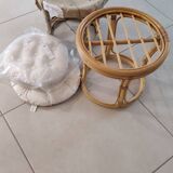 Pair of rattan and bamboo poufs