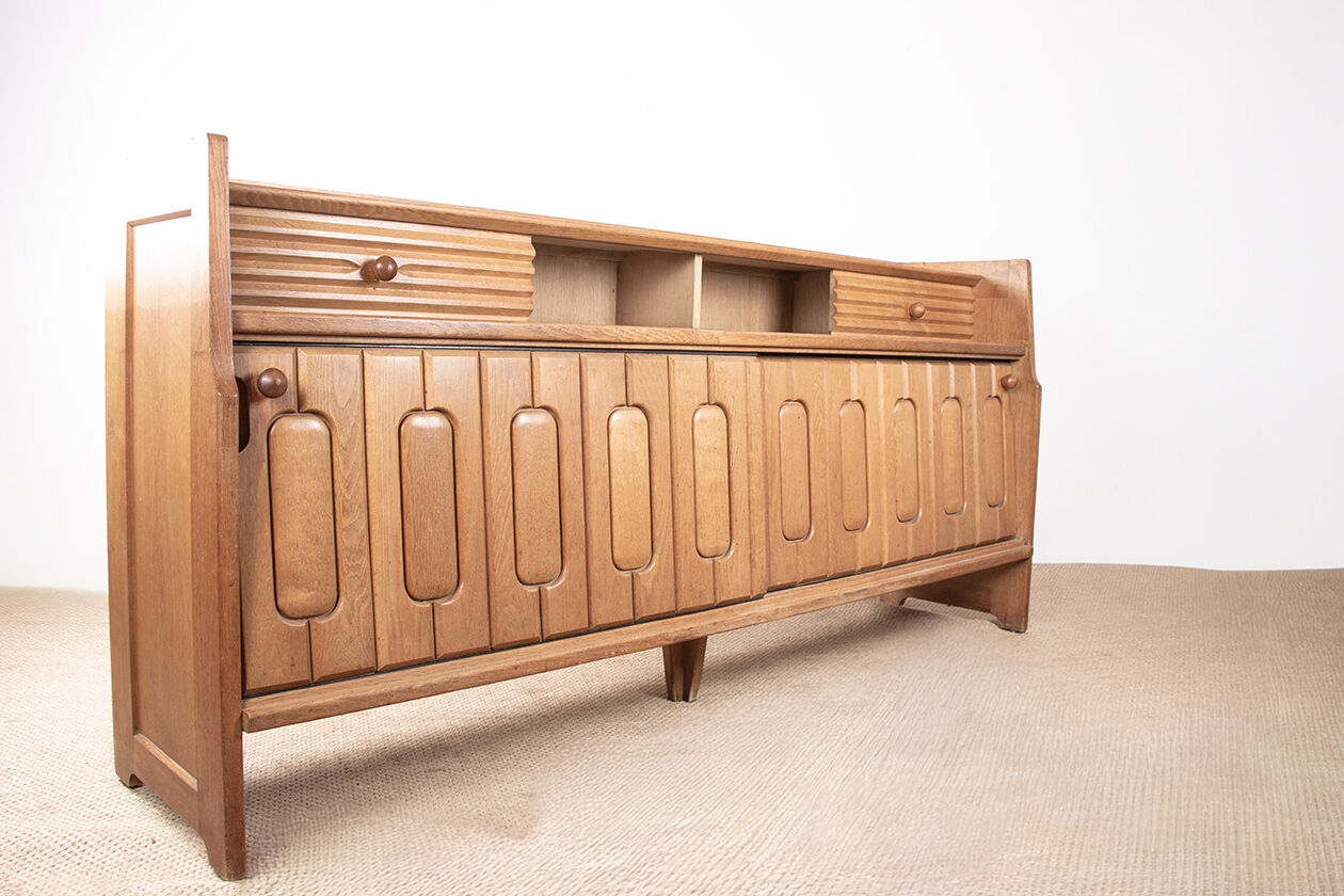 Large sideboard in Oak and Danikowski ceramics, Guillerme and Chambron.