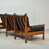 Sturdy Mid-Century Smooth Black Leather Scandinavian 3-Seat Sofa, 1960s