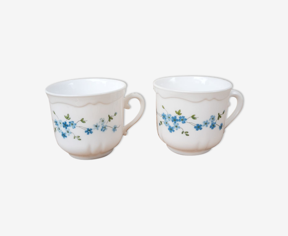 Duo de grandes tasses à thé, café Arcopal myosotis Veronica vintage