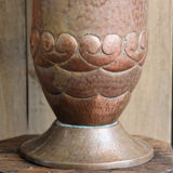 Copper vase hammered on pedestal