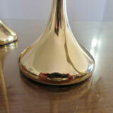 Series of 3 Scandinavian brass candle holders, 70s tulip foot