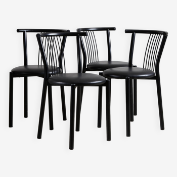Chaises de salle à manger en cuir noir et acier - lot de 4