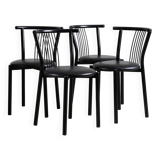 Black leather and steel dining chairs - set of 4