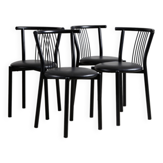 Chaises de salle à manger en cuir noir et acier - lot de 4