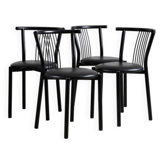 Black leather and steel dining chairs - set of 4