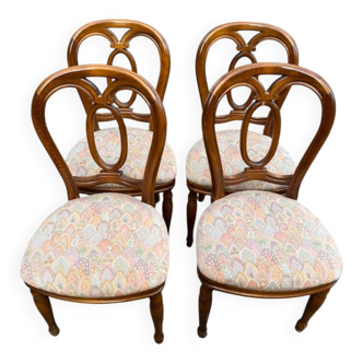 4 Louis Philippe chairs in solid wood and floral fabric.