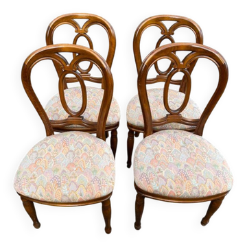4 Louis Philippe chairs in solid wood and floral fabric.
