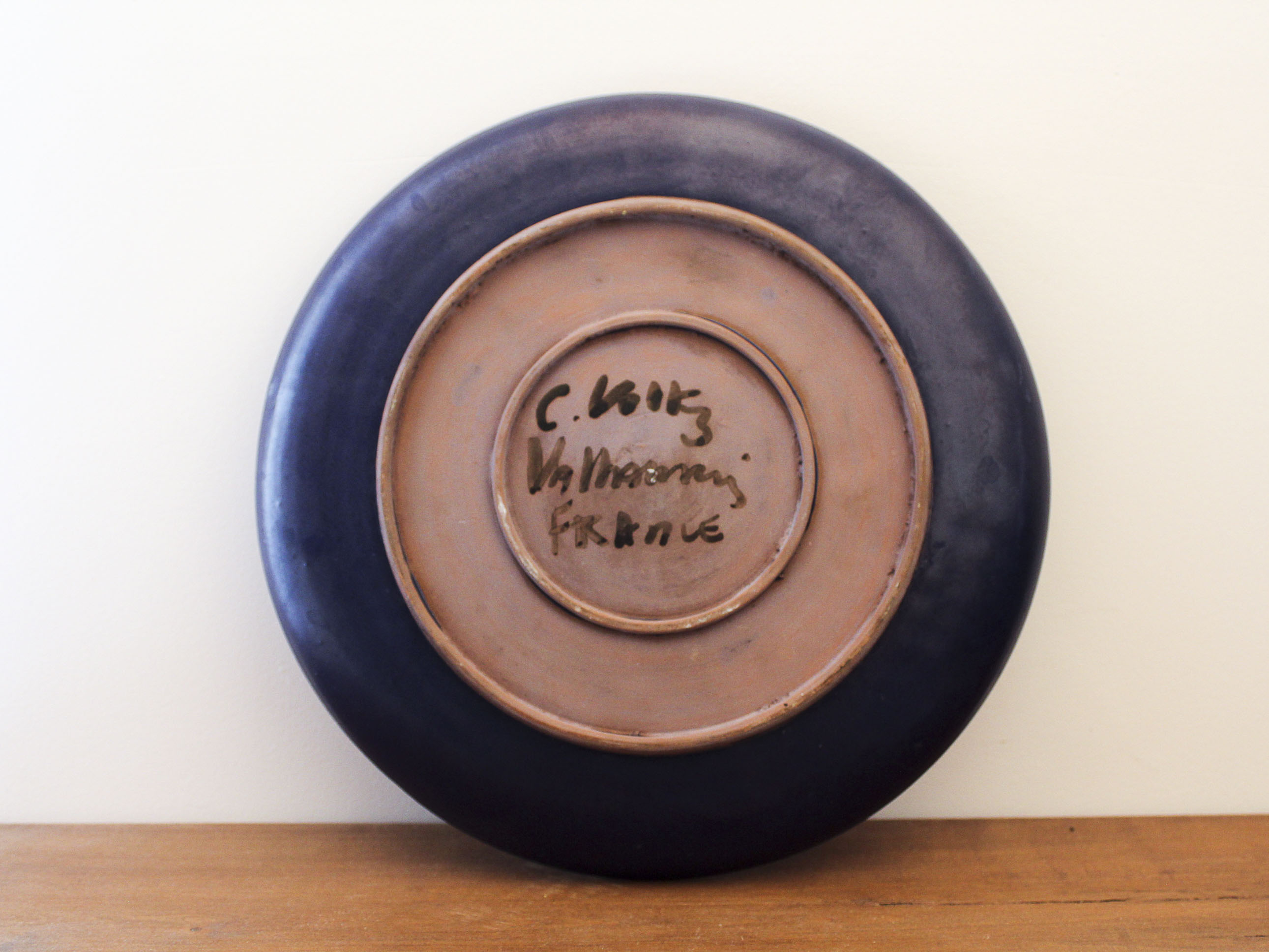 Blue ceramic dish Charles Voltz Vallauris