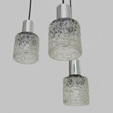 Suspension waterfall vintage in chrome polished and glass chiseled 3 lights 70s