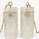 Two suspended lamps in glass and brass by J.T. Kalmar, Vienna, mid-century, Austria, 1950s.