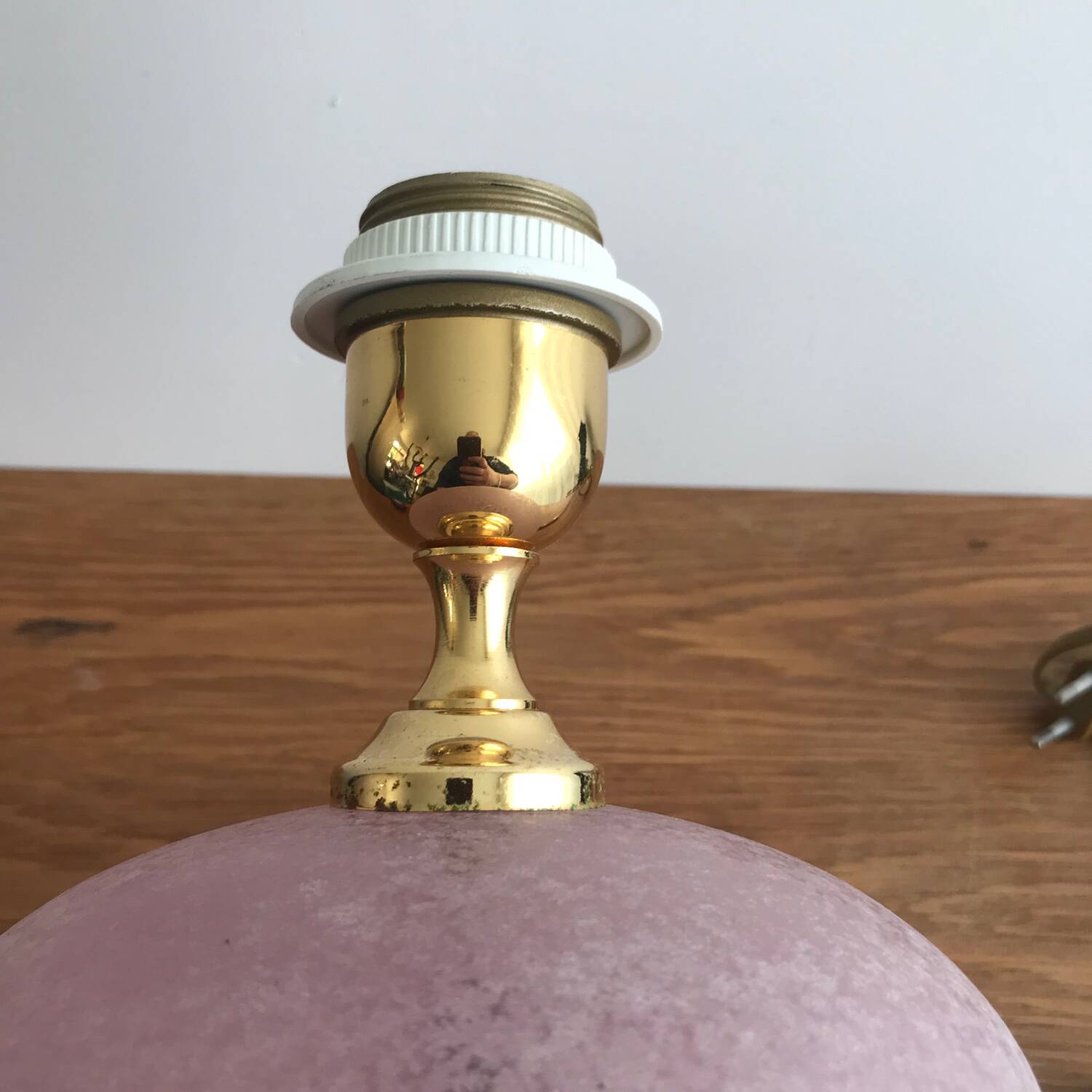 Vintage ceramic lamp brass and pink glass ball