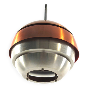 Suspension danoise des années 1960 – lampe en cuivre et aluminium dans le style de Carl Thore