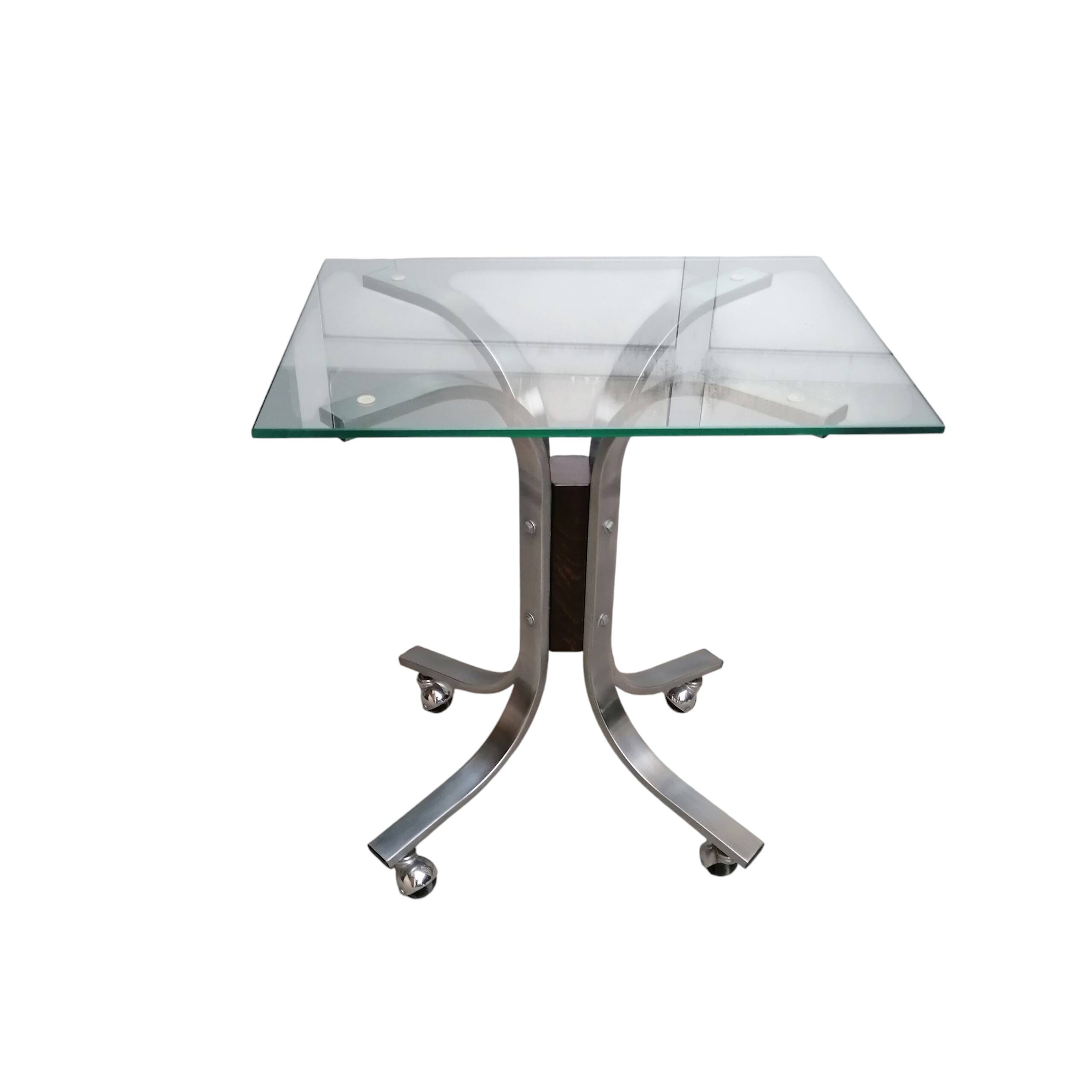 Table roulante en acier et verre des années 70 Space Age