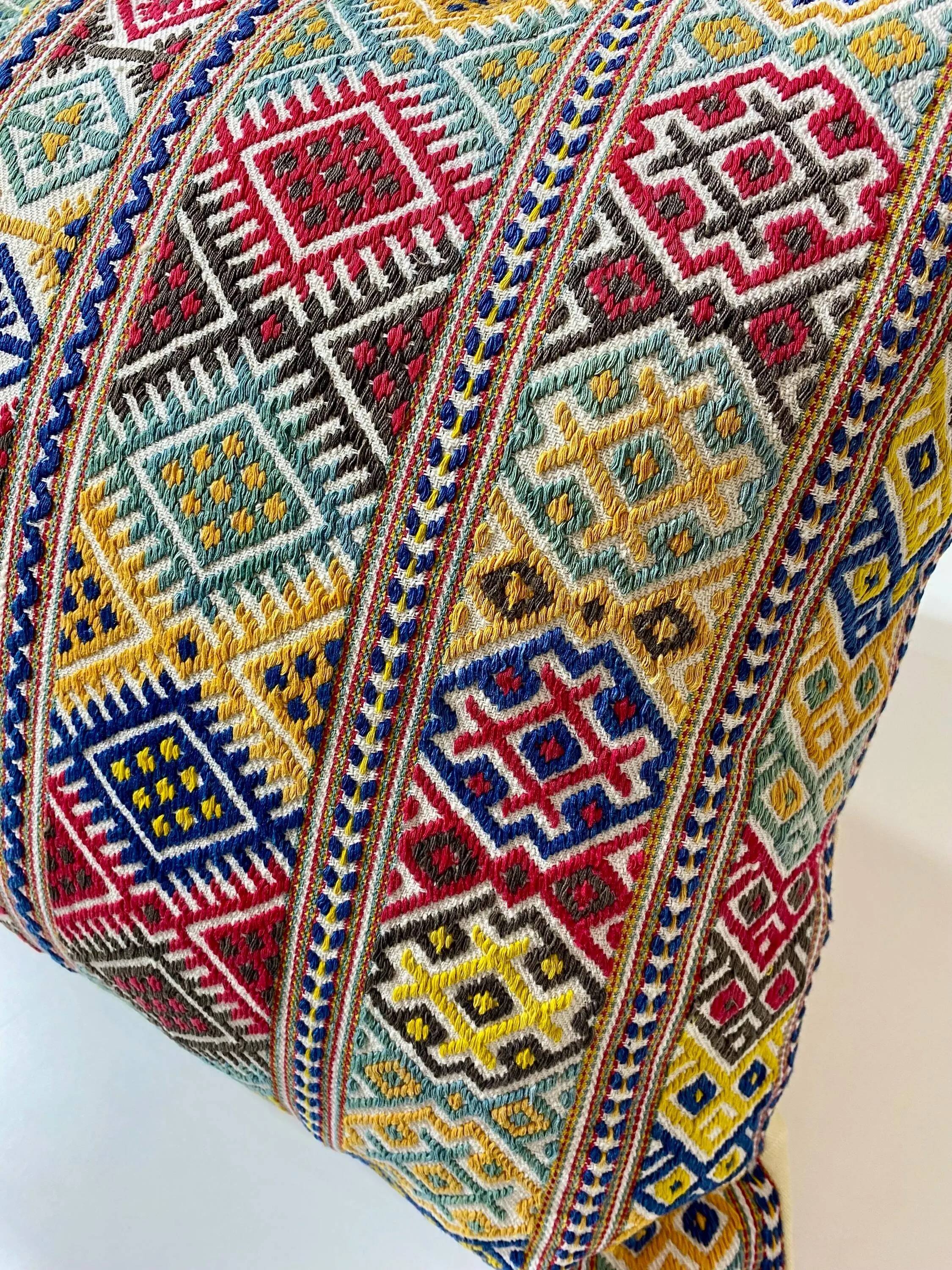 Cretan Greek Hand Embroidery Pillow Cover, 1970s Folk Art Textiles