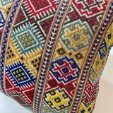 Housse de coussin en broderie grecque crétoise faite à la main, textiles d'art populaire des années 1970