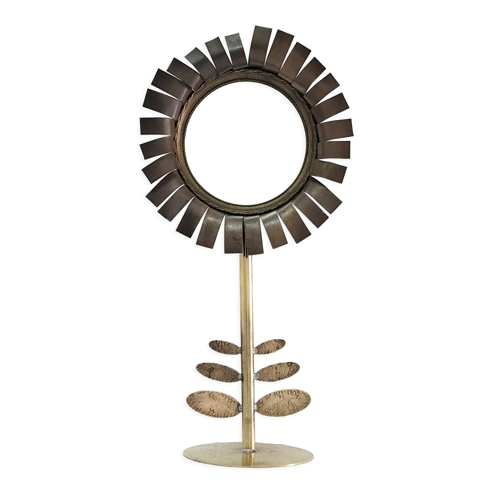 Copper and brass flower mirror by Vinay 60s