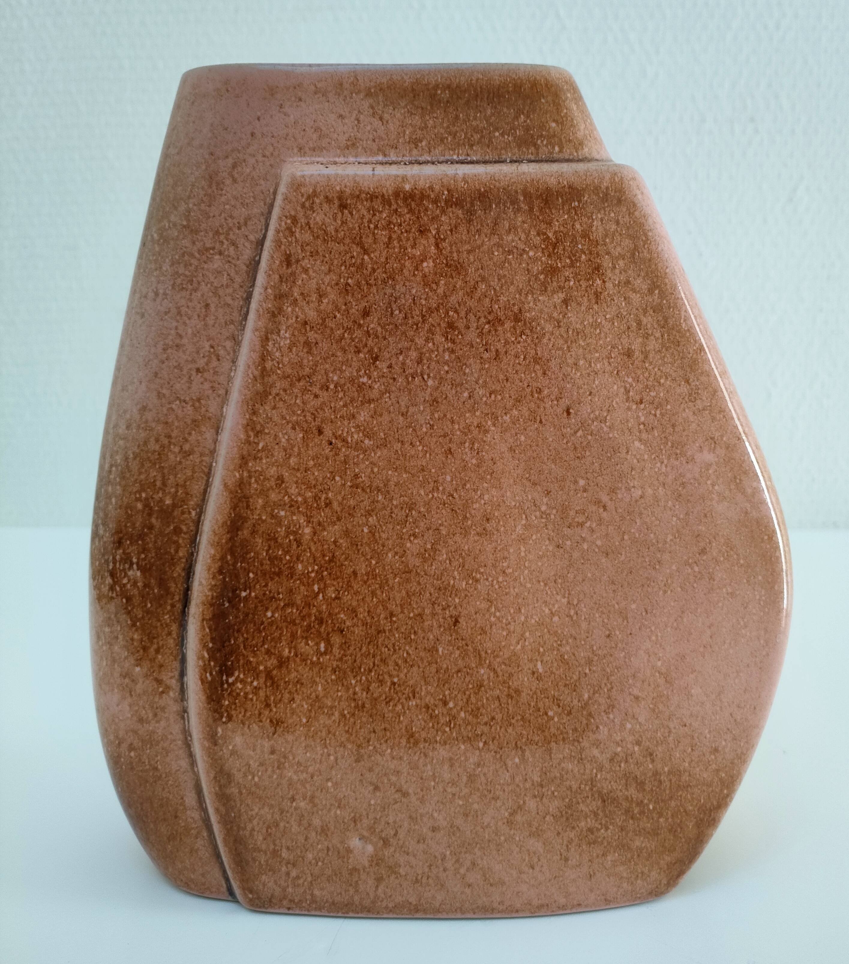 Enamelled ceramic flat vase design 80s - 90s