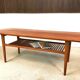 Scandinavian teak coffee table with slatted shelf, Denmark 1960s