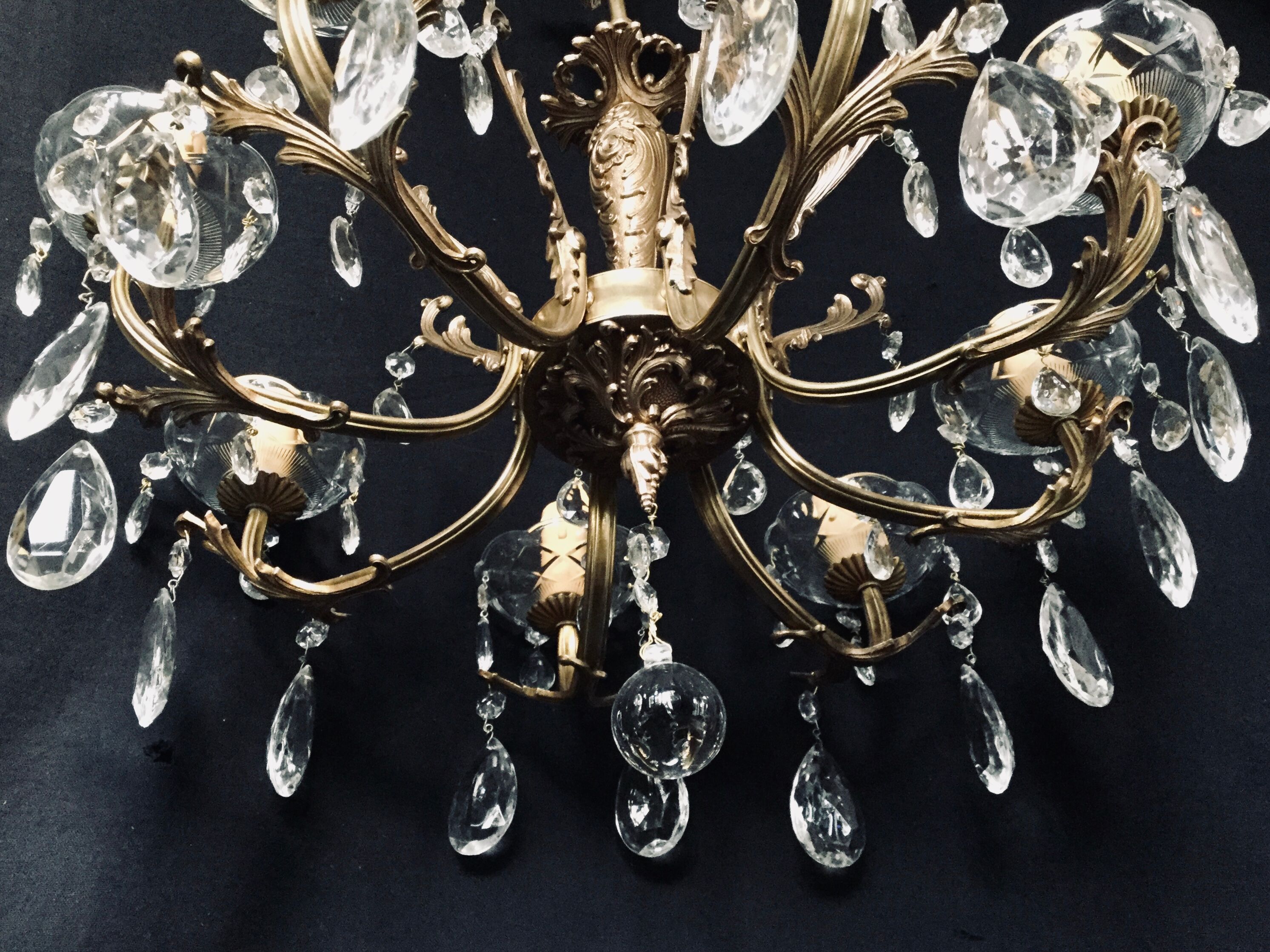 8 lights, crystal, bronze and brass chandelier
