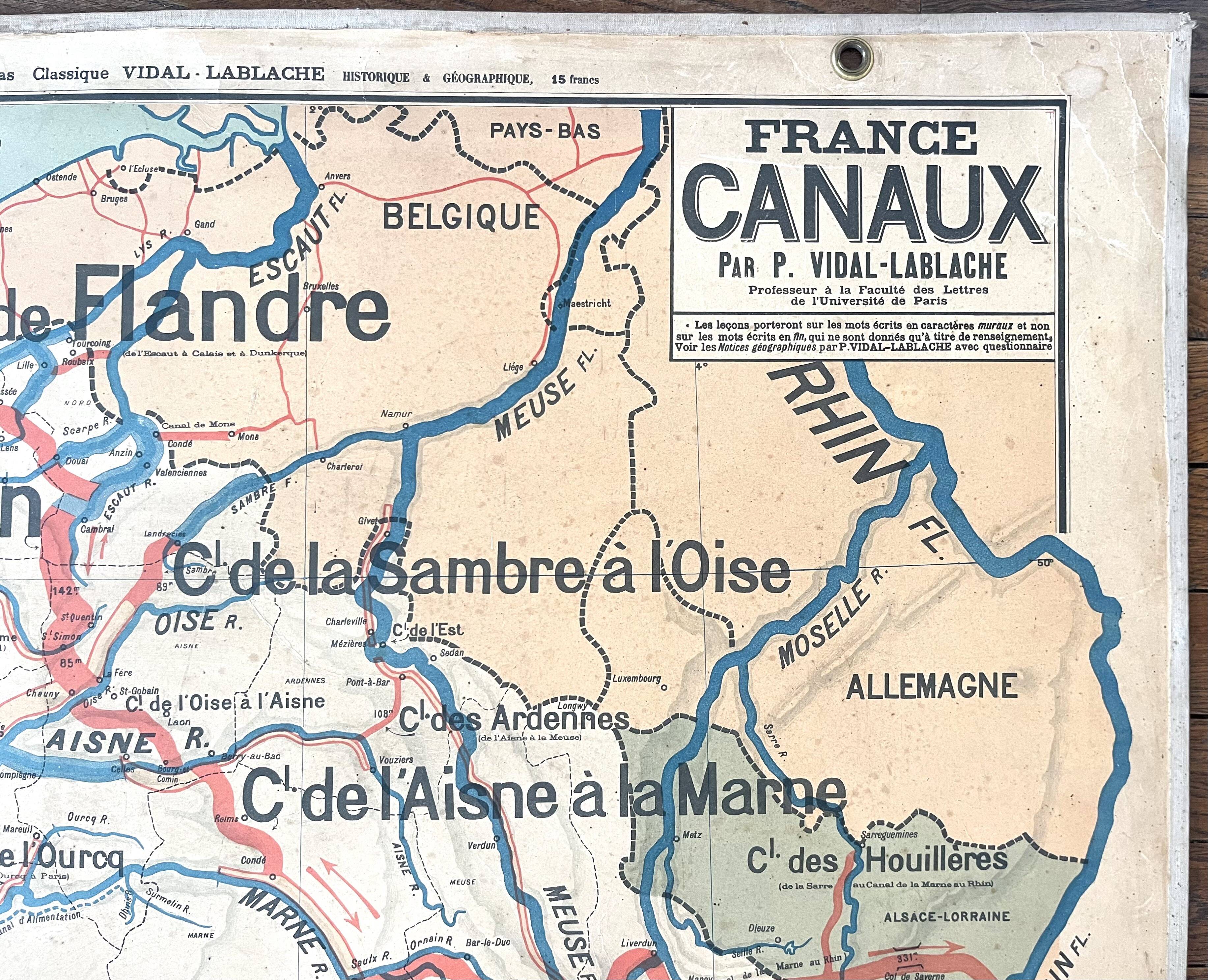 Old school map Vidal Lablache 6, Mézières, T36, 1910 France Canals