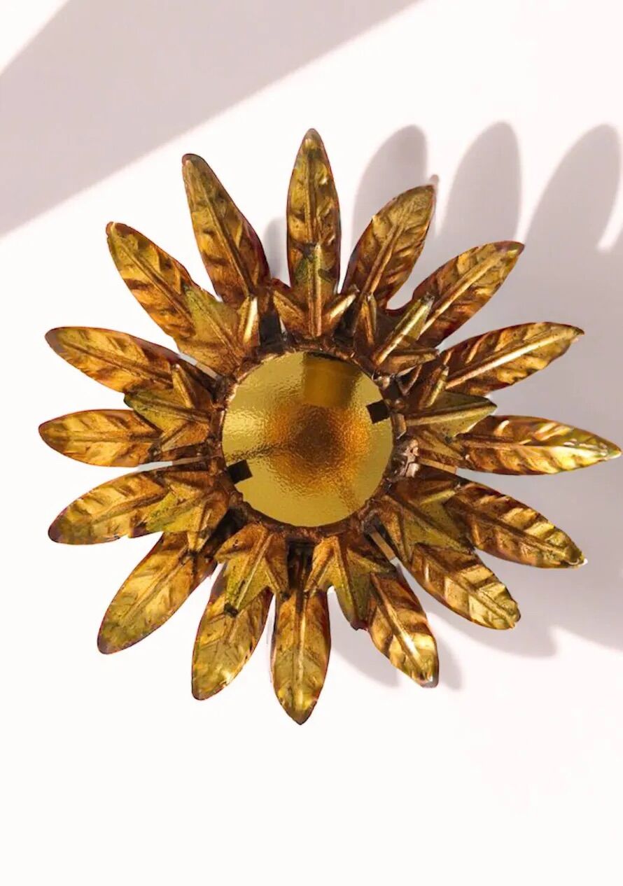 Vintage "Sunburst" ceiling light in gold metal
