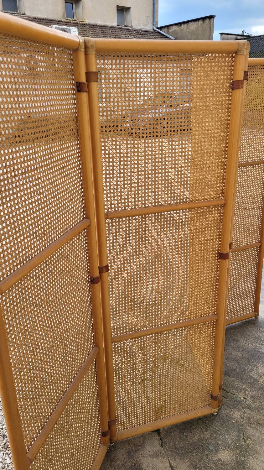 Vintage wicker claustra screen - 1950s