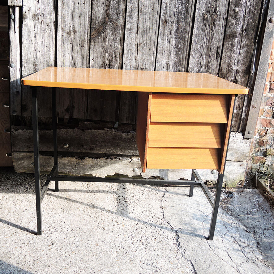 Vintage formica and metal desk with matching chair.