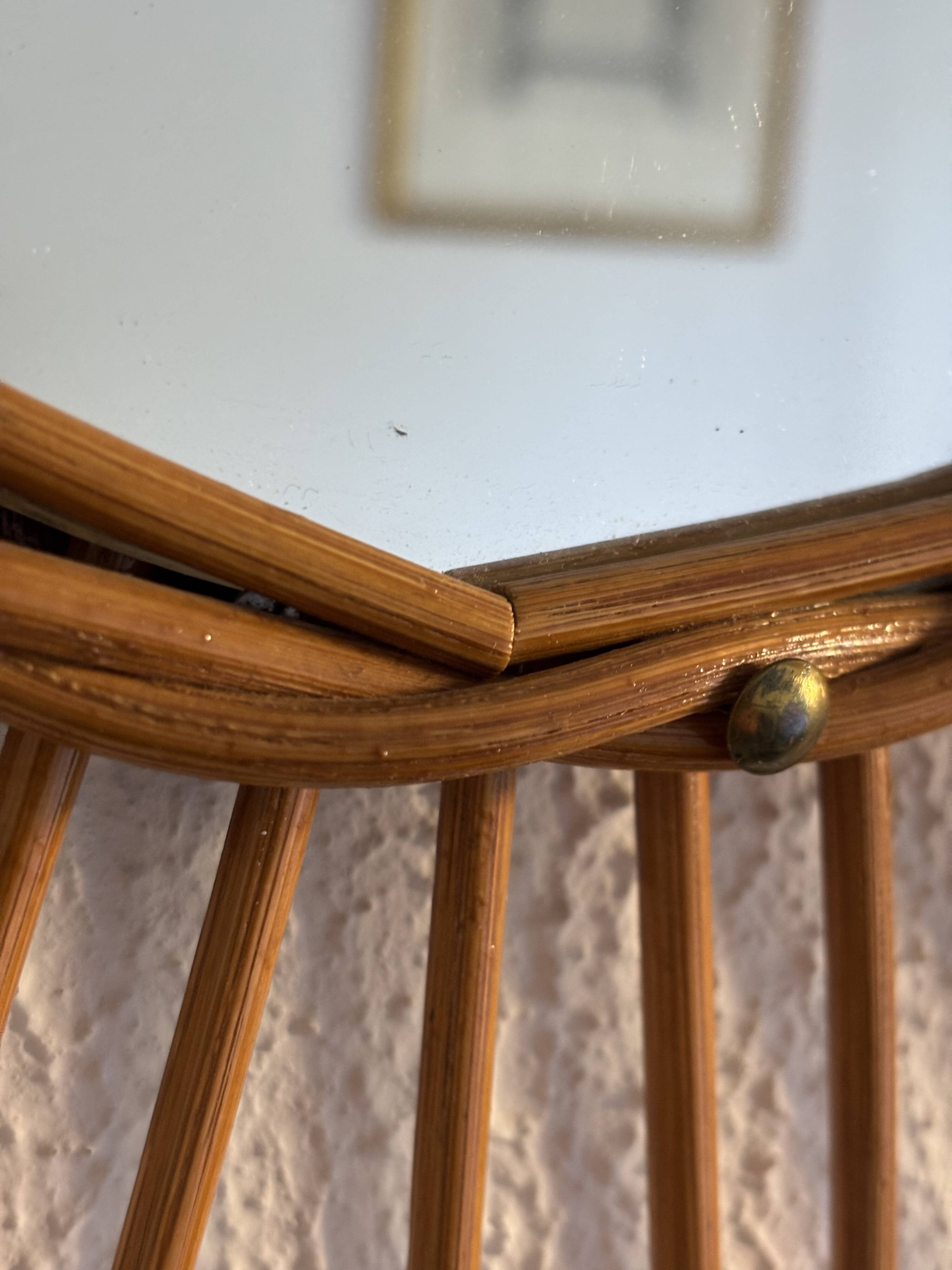 Vintage 1960s sun mirror made of rattan - 55 cm