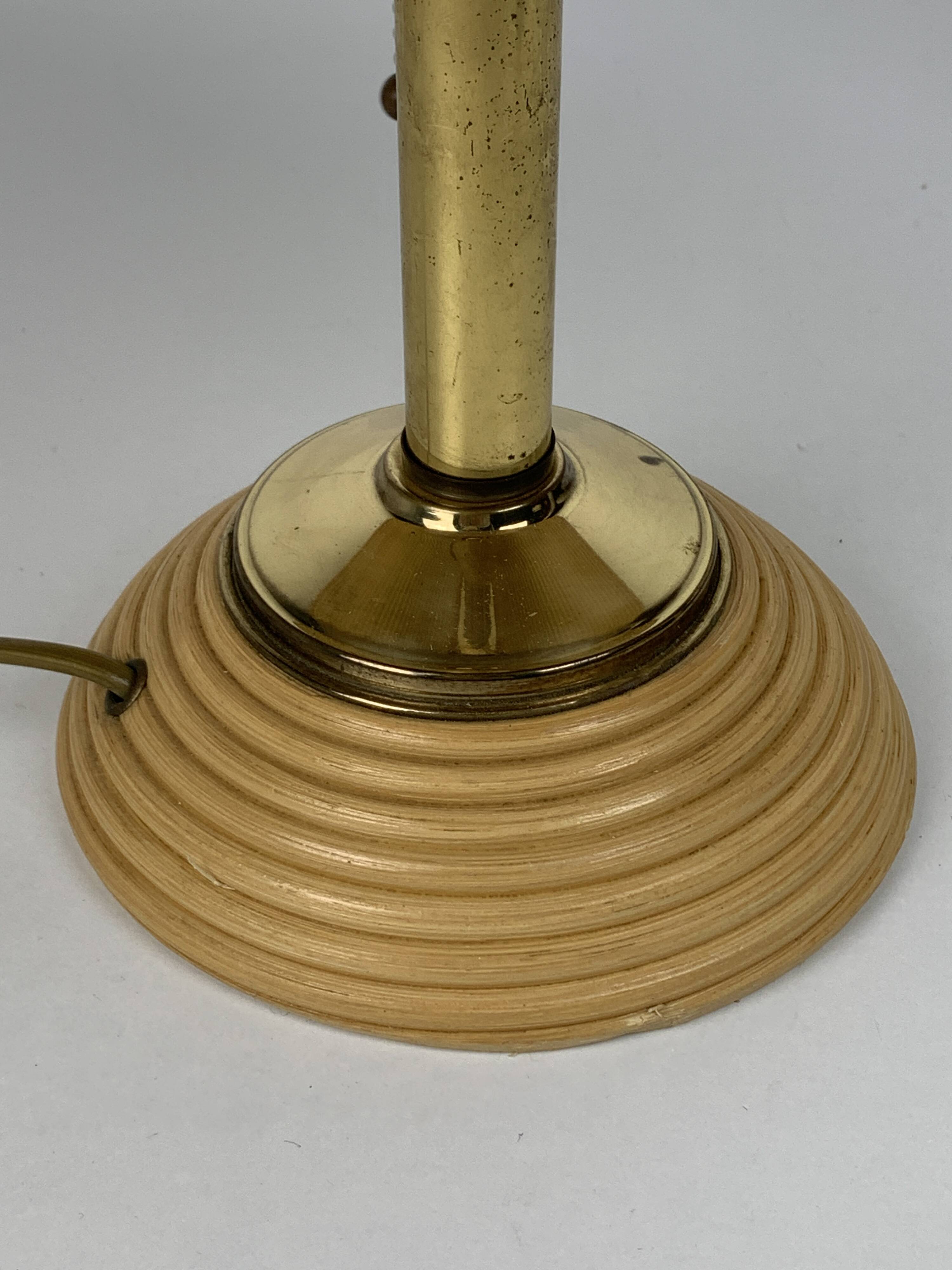 Pencil reed rattan bamboo and brass table lamp, Italy, 1970s