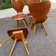 4 vintage Scandinavian dining chairs in curved walnut.