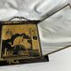 Japan, triptych mirror with brass wood and animated decor, early 20th century