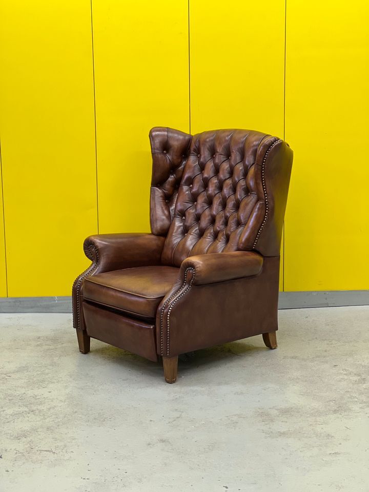 Fauteuil inclinable chesterfield vintage fait main marron
