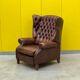 Fauteuil inclinable chesterfield vintage fait main marron