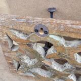 teak wall coat rack with 7 double cast iron hooks
