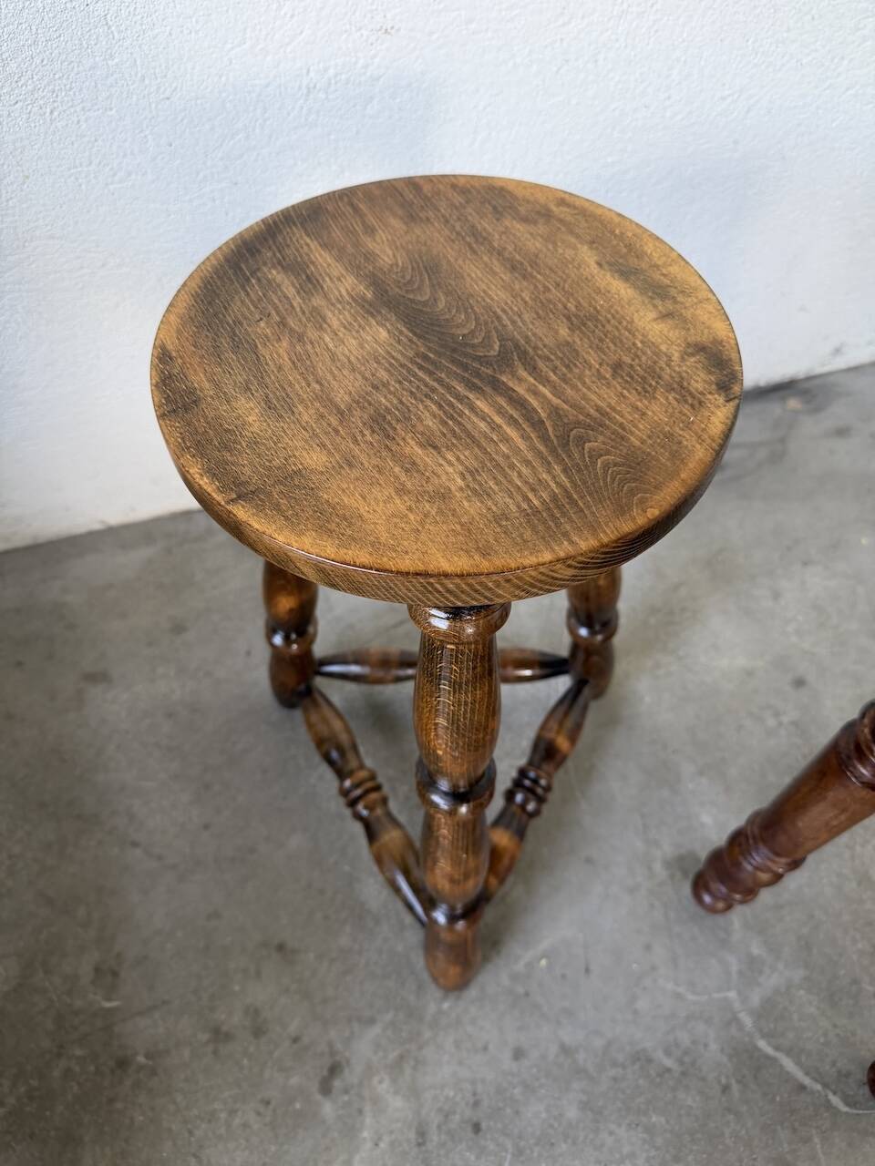 Pair of antique stools with turned legs.