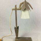 Art deco desk lamp made of cast metal and frosted glass