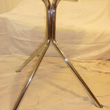 Table vintage 70 en verre légèrement fumé pieds chromés