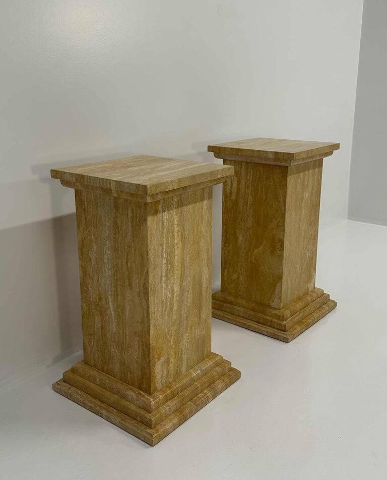 Pair of Art Deco Travertine Columns, Italy, Elegant Design, 1940s