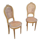 Paire de chaises cannees doré anciennes style louis xvi
