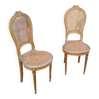 Paire de chaises cannees doré anciennes style louis xvi