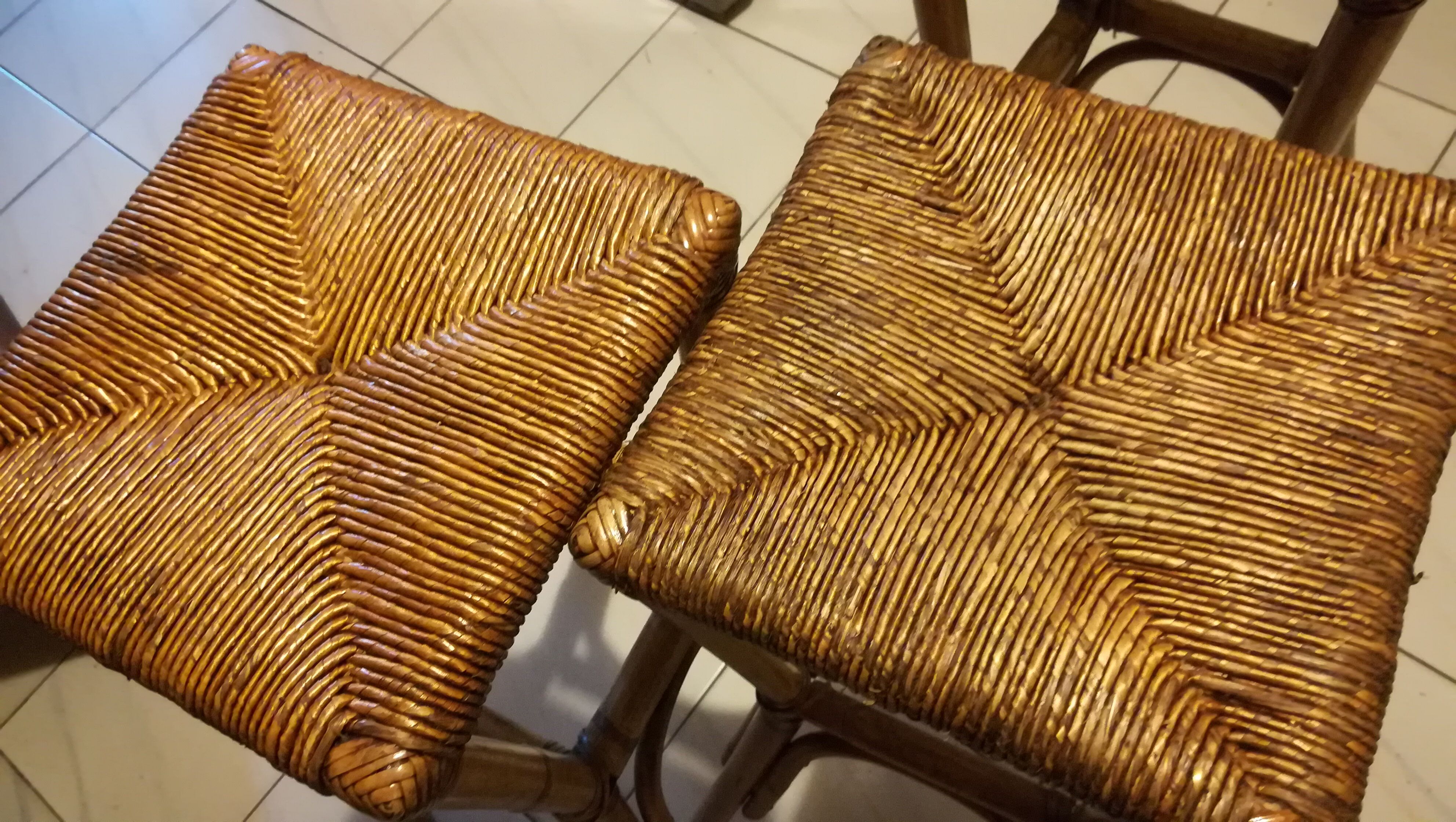 3 rattan bar stools seated mulched 1960s