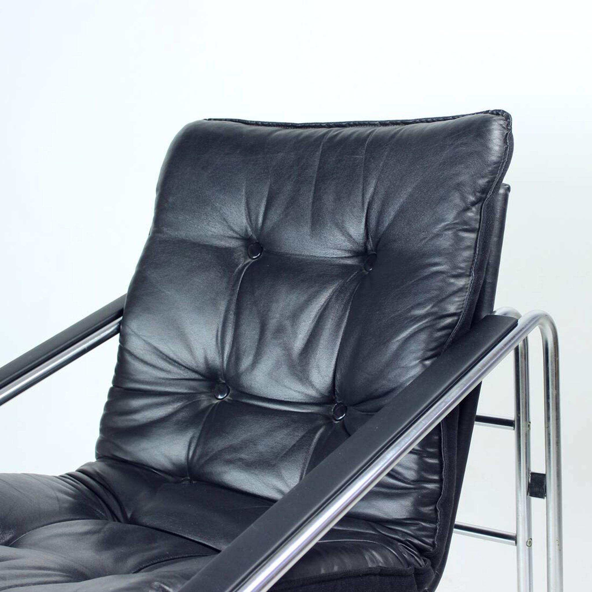 Mid Century Lounge Chairs In Chrome And Faux Leather, Czechoslovakia 1960s, Set Of 2