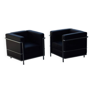 Paire de fauteuils modernistes - cuir brun