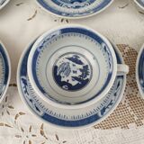 Set of 8 tea cups and sub-cups décor blue Asian landscape