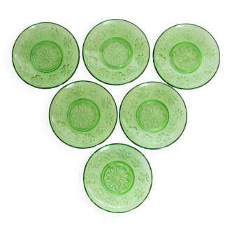 Set of 6 plates green cups flower pattern