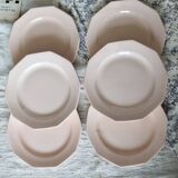 6 assiettes à dessert vintage faïence rose pâle – Forme octogonale